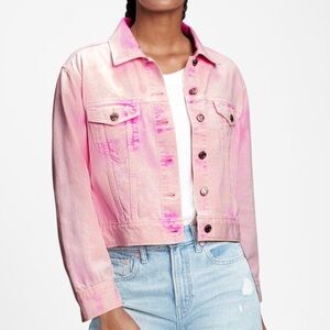 GAP Crop Relaxed Denim Icon Jean Jacket Belle Pink M